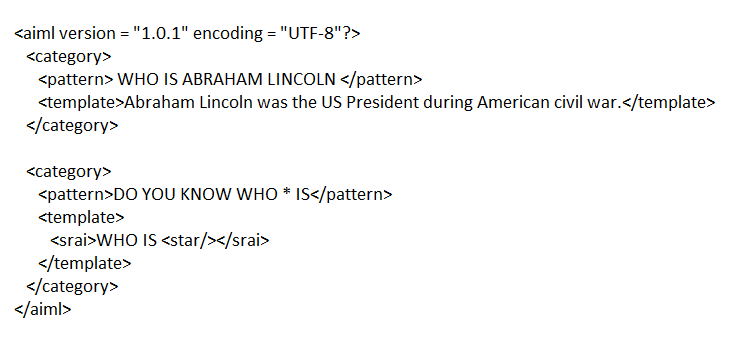 Simple AIML code for chatting with the bot.