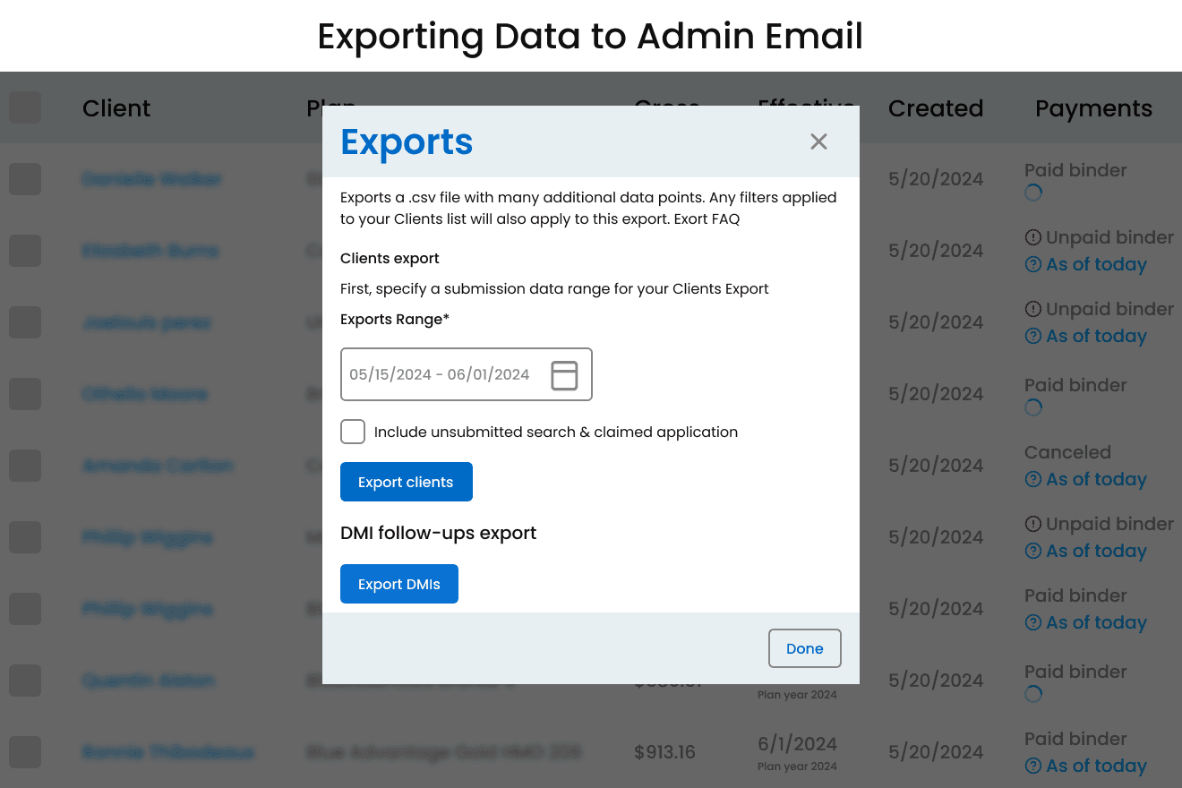 exporting data to admin email