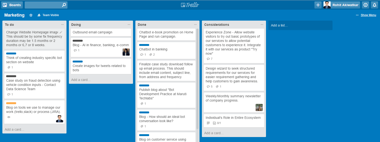 Maruti Techlabs Marketing board Trello