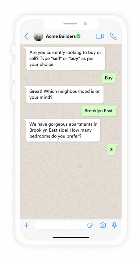 Example of Whatsapp Chatbot for real estate industry