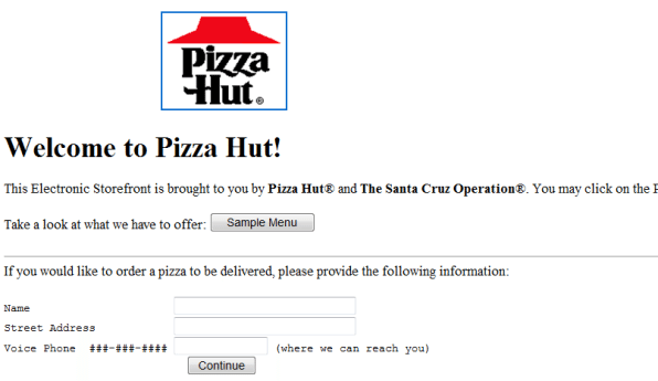 Pizza Hut first online sale